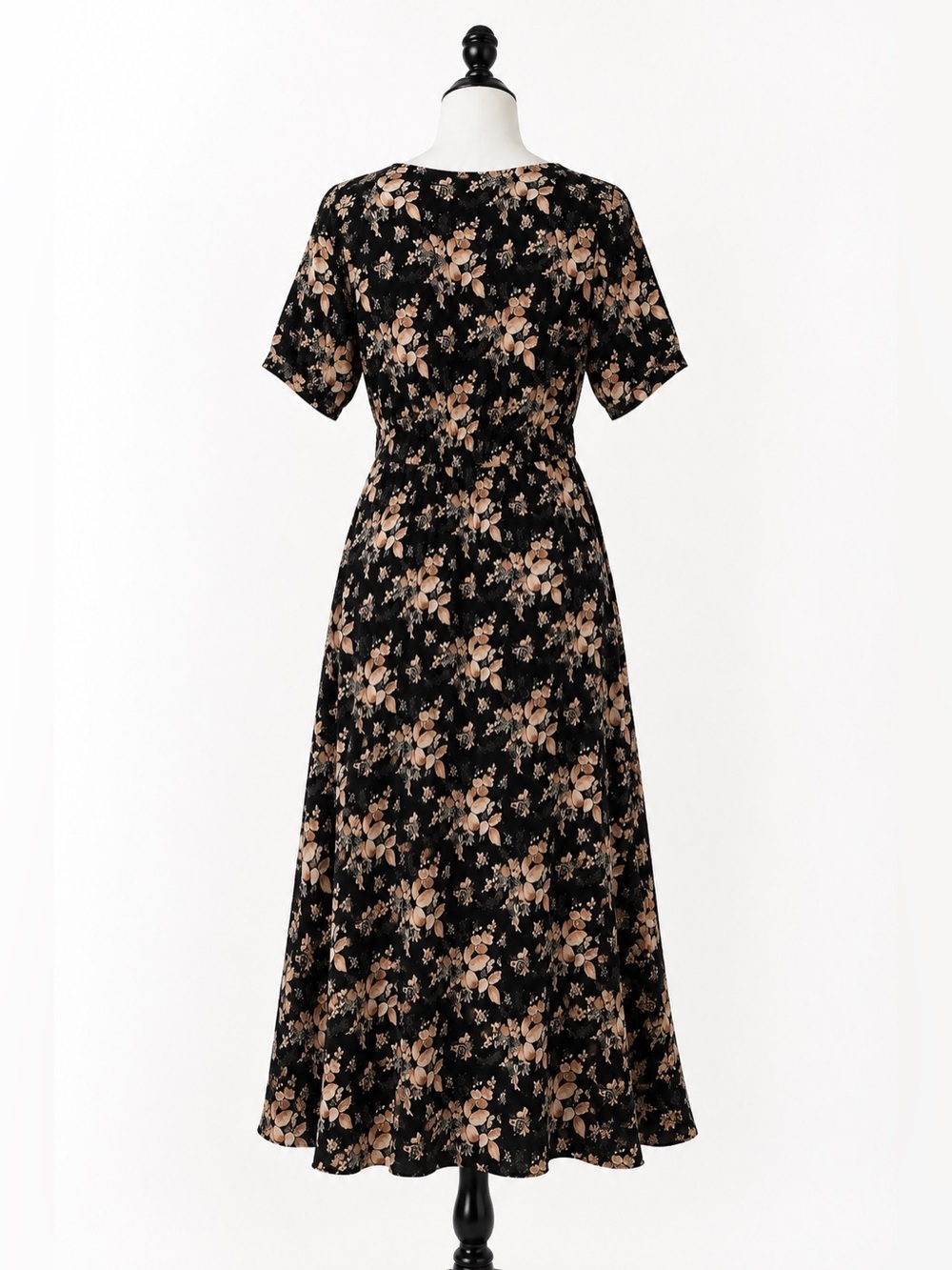 BROVAVE Black Floral Boho Midi Dress SZ L Cottagecore Romantic - Picture 4 of 10